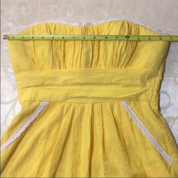 XOXO Yellow Eyelet pocket strapless retro pinup a line sexy summer dress 9 - Picture 5 of 8